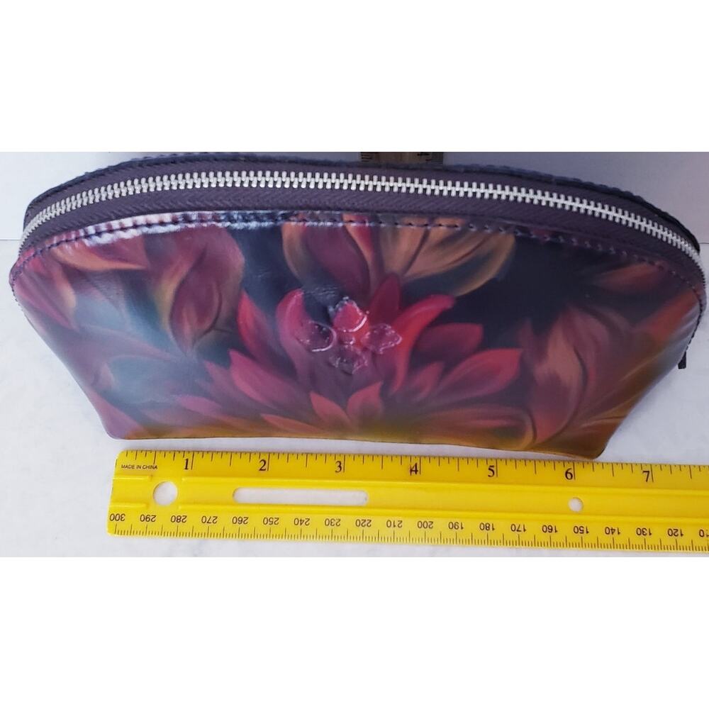 NIOB Patricia Nash Leather Capriana Cosmetic Bag Rustic Mums Pattern - Picture 14 of 14